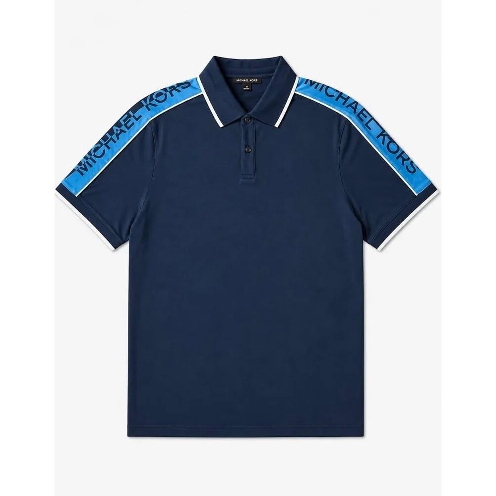Michael Kors Men's Navy Blue Polo Shirt with Logo Stripe Graphic M NWT